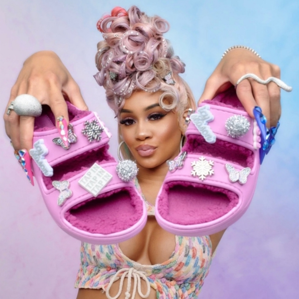 CROCS Bold Pink Plush Sandals - Picture 2 of 10